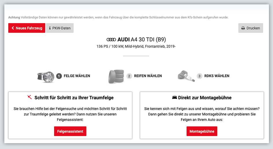 Felgenkonfigurator erklärt - Schritt  2 Toolauswahl